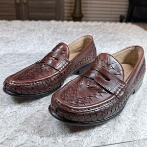 Domani Loafers Men's 10 Brown Woven Leather Preppy Grandpa Classic Work Office